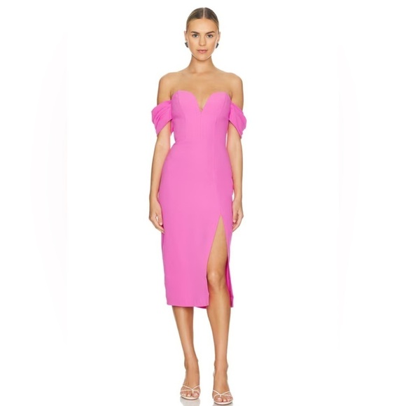 Amanda Uprichard Victoria Off Shoulder Midi Dress Aster Pink XS - Picture 1 of 9
